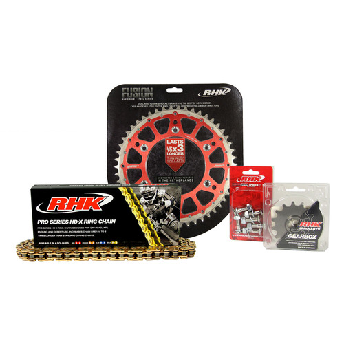 RHK Gas Gas MC 125 2021-2024 (13/49) Gold HD-X Ring Chain & Red Fusion Sprocket Kit