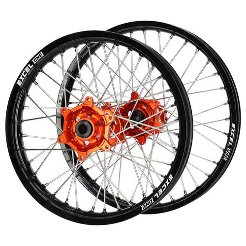 Husqvarna SM Pro Orange Hubs / Excel ONE Black Rims Wheel Set TX 300 / TX 300i 2017-2024 (21*1.6 / 18*2.15 OE)