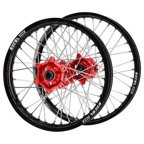 Husaberg SM Pro Red Hubs / Excel ONE Black Rims Wheel Set FE 350 2013-2014 (21*1.6 / 18*2.15 OE)