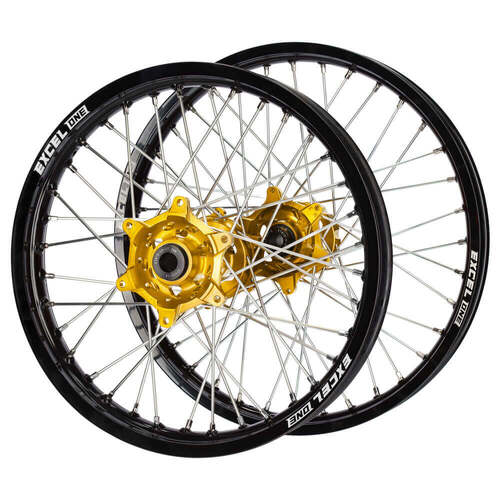 Suzuki SM Pro Gold Hubs / Excel ONE Black Rims Wheel Set RMZ 250 2007-2024 (21*1.6 / 19*2.15 OE)