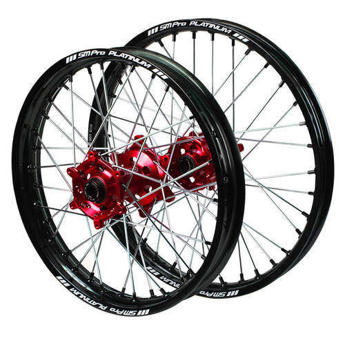 Honda SM Pro Red Hubs / SM Pro Platinum Black Rims / Black Nipples Wheel Set