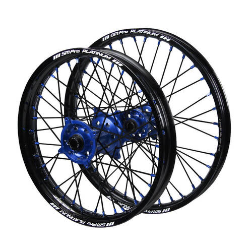 Gas Gas SM Pro Blue Hubs / SM Pro Platinum Black Rims / Blue Nipples / Black Spokes Wheel Set MC 125 2021-2024 (21*1.6 / 18*2.15)