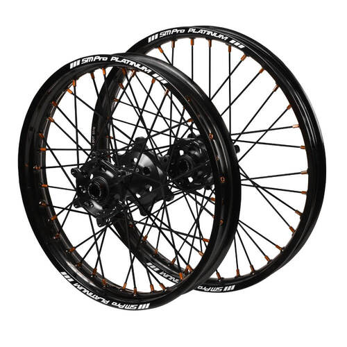 Husqvarna SM Pro Black Hubs / SM Pro Platinum Black Rims / Orange Nipples / Black Spokes Wheel Set FC 250 2014-2025 (21*1.6 / 18*2.15 OE)