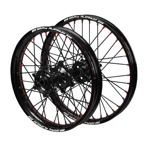 Husqvarna SM Pro Black Hubs / SM Pro Platinum Black Rims / Red Nipples / Black Spokes Wheel Set FC 250 2014-2025 (21*1.6 / 18*2.15 OE)