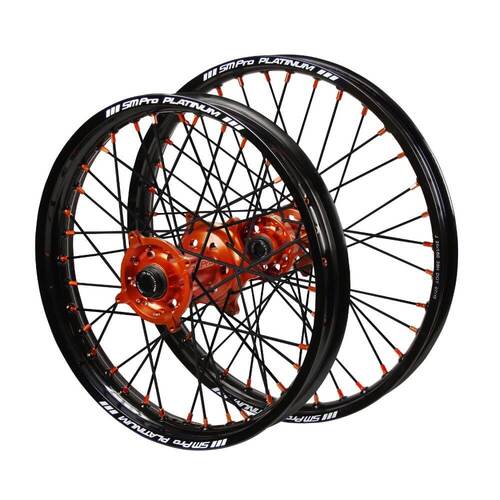 Husaberg SM Pro Orange Hubs / SM Pro Platinum Black Rims / Orange Nipples / Black Spokes Wheel Set FC 450 2003-2005 (21*1.6 / 18*2.15 OE)