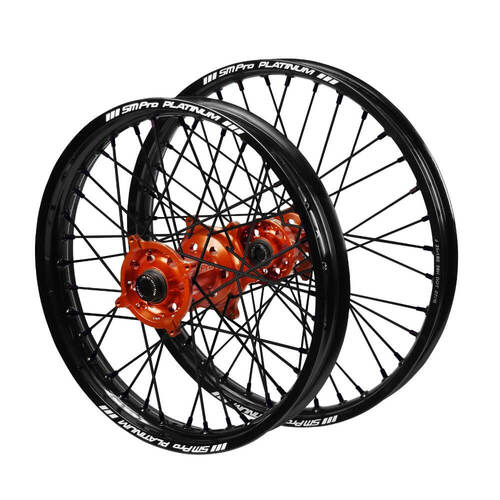 Husaberg SM Pro Orange Hubs / SM Pro Platinum Black Rims / Black Nipples / Black Spokes Wheel Set FC 450 2003-2005 (21*1.6 / 18*2.15 OE)