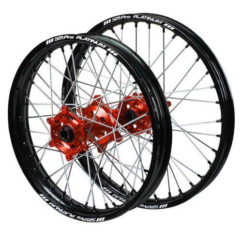 Gas Gas SM Pro Orange Hubs / SM Pro Platinum Black Rims / Black Nipples Wheel Set MC 125 2021-2024 (21*1.6 / 18*2.15)