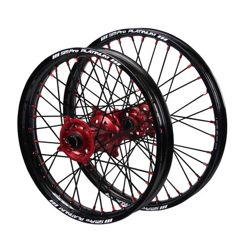 Husaberg SM Pro Red Hubs / SM Pro Platinum Black Rims / Red Nipples / Black Spokes Wheel Set FC 450 2003-2005 (21*1.6 / 18*2.15 OE)