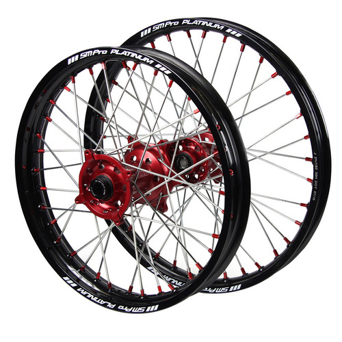 Husaberg SM Pro Red Hubs / SM Pro Platinum Black Rims / Red Nipples Wheel Set FC 450 2003-2005 (21*1.6 / 18*2.15 OE)