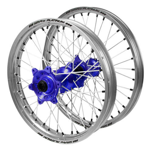 Gas Gas SM Pro Blue Hubs / SM Pro Platinum Silver Rims / Black Nipples Wheel Set MC 125 2021-2024 (21*1.6 / 18*2.15)