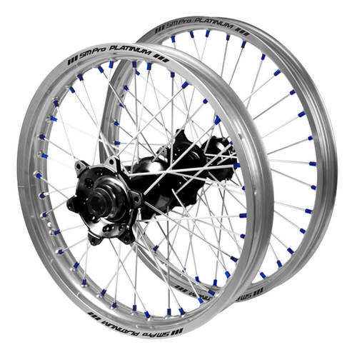 Husaberg SM Pro Black Hubs / SM Pro Platinum Silver Rims / Blue Nipples Wheel Set FC 450 2003-2005 (21*1.6 / 18*2.15 OE)