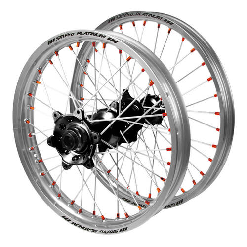 Gas Gas SM Pro Black Hubs / SM Pro Platinum Silver Rims / Orange Nipples Wheel Set MC 250 2022-2024 (21*1.6 / 18*2.15)