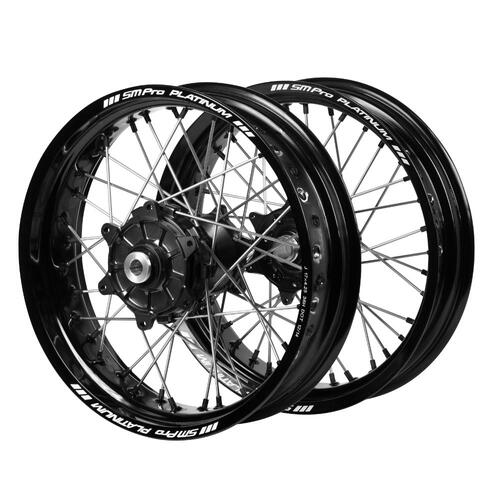 Gas Gas SM Pro Cush Drive Black Hubs / SM Pro Platinum Black Rims / Black Nipples Supermotard Wheel Set