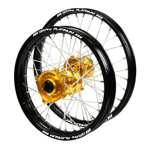 Gas Gas SM Pro Gold Hubs / SM Pro Platinum Junior Black Rims Wheel Set MC 65 2021-2024 (14*1.60 / 12*1.60 OE)