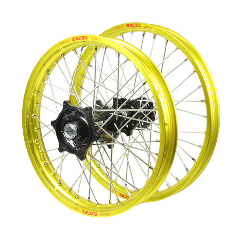 Suzuki Talon Black Hubs / Excel Junior Yellow Rims Wheel Set RM 80 1990-2001 (17*1.40 / 14*1.60 OE)