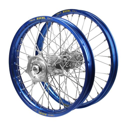 Yamaha Talon Silver Hubs / Excel Junior Blue Rims Wheel Set YZ 65 2018-2024 (14*1.60 / 12*1.60 OE)