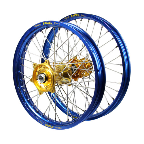 Suzuki Talon Gold Hubs / Excel Blue Rims Wheel Set DR-Z 400 S 2001-2024 (21*1.6 / 18*2.15 OE)