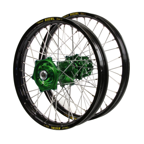 Suzuki Talon Green Hubs / Excel Black Rims Wheel Set DR-Z 400 S 2001-2024 (21*1.6 / 18*2.15 OE)