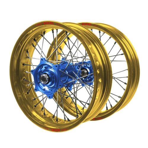 Suzuki Talon Blue Hubs / Excel Gold Rims Supermotard Wheel Set DR-Z 400 S 2001-2024 (17*3.50 / 17*4.25)