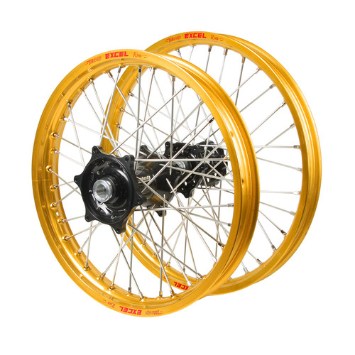 Husaberg Talon Black Hubs / Excel Gold Rims Wheel Set FE 250 2003-2014 (21*1.6 / 18*2.15)