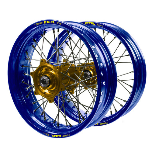 Husaberg Talon Gold Hubs / Excel Blue Rims Supermotard Wheel Set FE 250 2003-2014 (17*3.50 / 17*4.25)