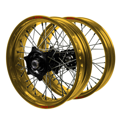 Husaberg Talon Black Hubs / Excel Gold Rims Supermotard Wheel Set FE 250 2003-2014 (17*3.50 / 17*4.25)