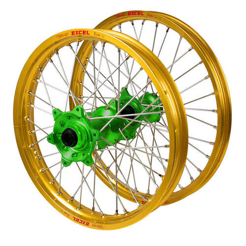 Kawasaki Talon Green Hubs / Excel Gold Rims Wheel Set KLX 450 R 2007-2024 (21*1.6 / 18*2.15 OE)