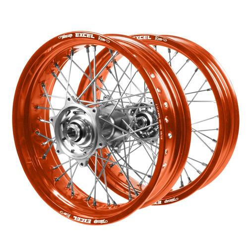 KTM Talon Silver Hubs / Excel Orange Rims Supermotard Wheel Set