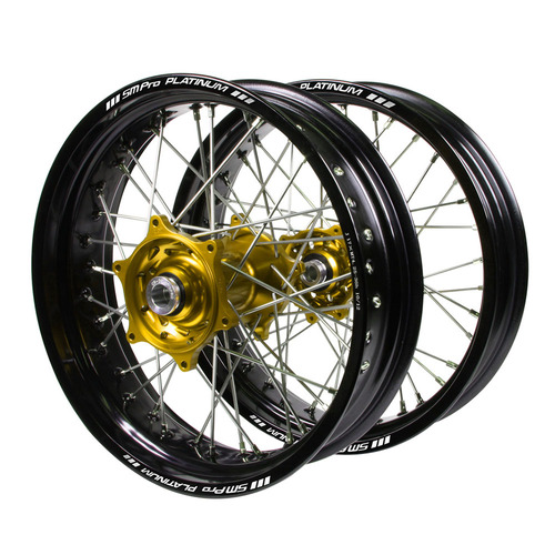 Husaberg Talon Gold Hubs / SM Pro Platinum Black Rims Supermotard Wheel Set FE 250 2003-2014 (17*3.50 / 17*4.25)