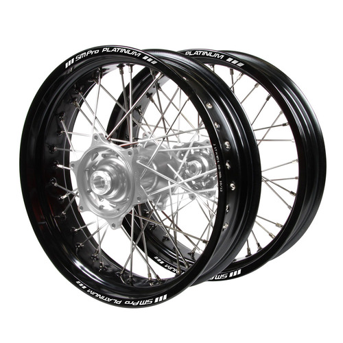 Husaberg Talon Silver Hubs / SM Pro Platinum Black Rims Supermotard Wheel Set FE 250 2003-2014 (17*3.50 / 17*4.25)