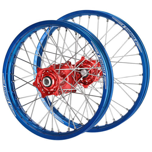 Suzuki Talon Red Hubs / Talon Blue Rims Wheel Set RMZ 250 2007-2023 (21*1.6 / 18*2.15)