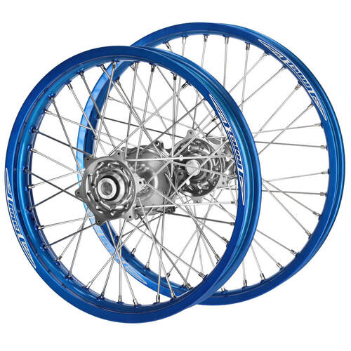 Suzuki Talon Silver Hubs / Talon Blue Rims Wheel Set RMZ 250 2004-2006 (21*1.6 / 18*2.15)