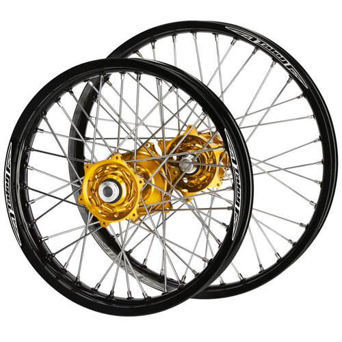 Suzuki Talon Gold Hubs / Talon Black Rims Wheel Set RM 125 2001-2008 (21*1.6 / 18*2.15)