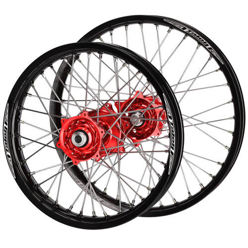 Suzuki Talon Red Hubs / Talon Black Rims Wheel Set RMZ 450 2005-2023 (21*1.6 / 18*2.15)