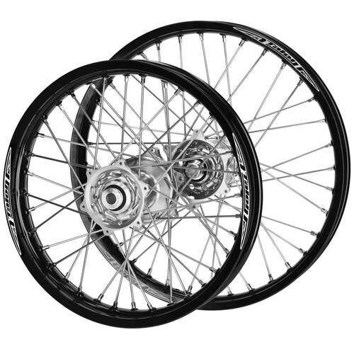 Suzuki Talon Silver Hubs / Talon Black Rims Wheel Set RMZ 250 2004-2006 (21*1.6 / 18*2.15)